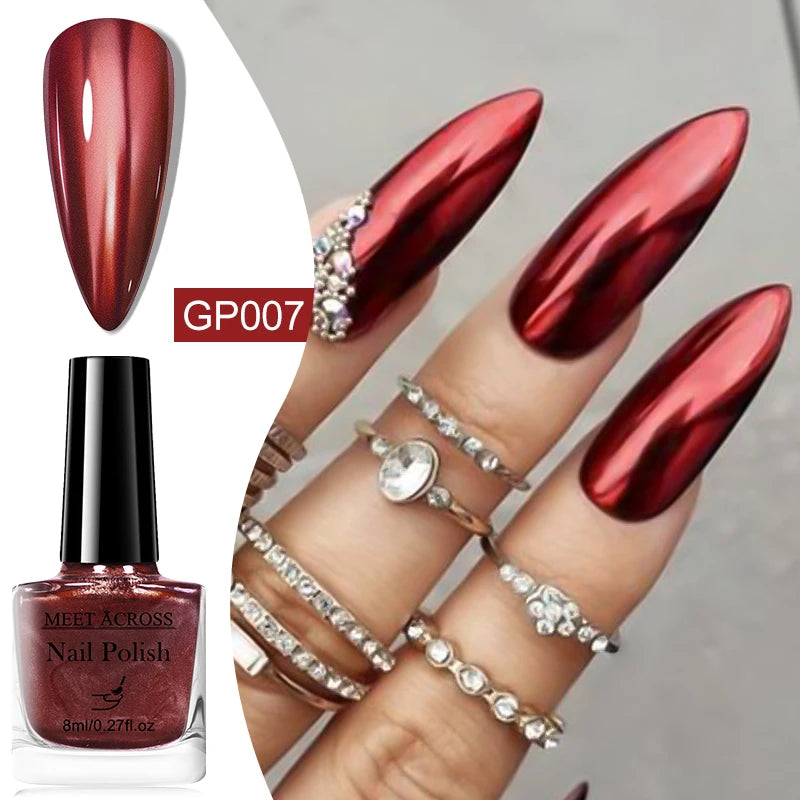 8ml Mirror Metallic Nail Polish No Need Lamp Curing Air Dry Salon Quality Soak-Off Long Lasting Varnishes DIY Manicure Design