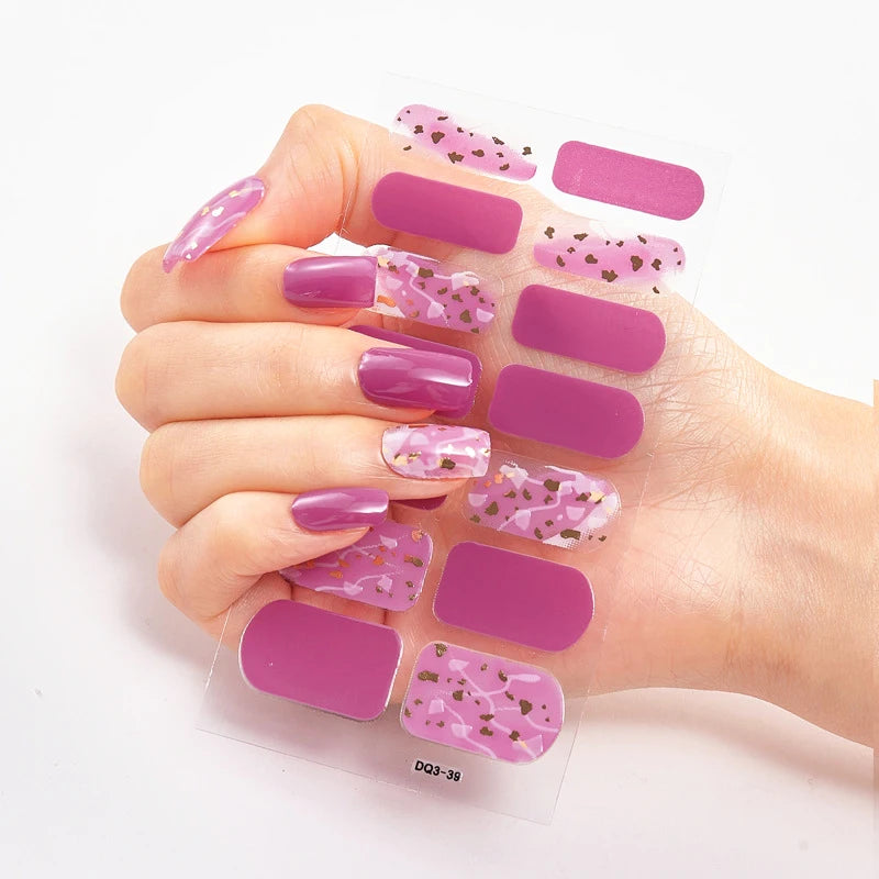 DIY Semi Cured Gel Nail Stickers Long-Lasting Solid Color Nail Strips Patch Slider Nail Sticker Full Cover Decal Manicure Patch