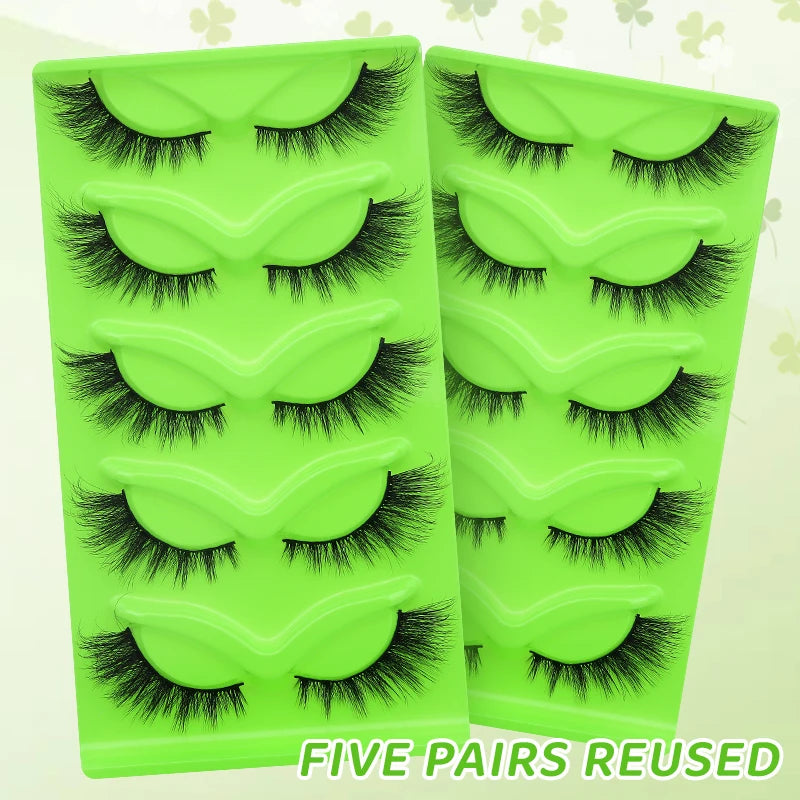 DINGSEN 5 Pairs Cat Eyelashes Fluffy Cat Lashes Fake Eyelash Wispy Natural Look long Mink Eyelashes Strip Lashes Cat Eye Lashes