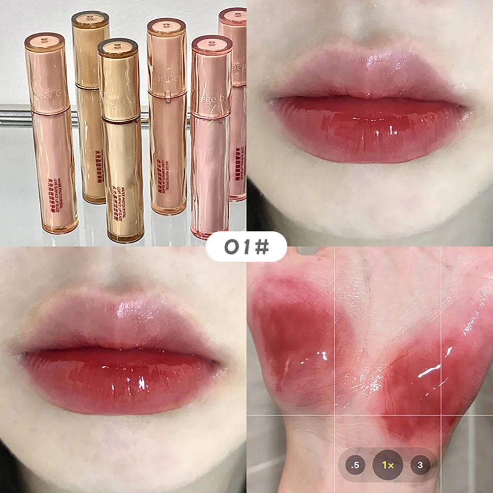 Gege Bear Crystal Lip Glaze Mirror Juicy Finish Non Sticky Moisturizing Dry Lips Plumping Lip Gloss Korean Style