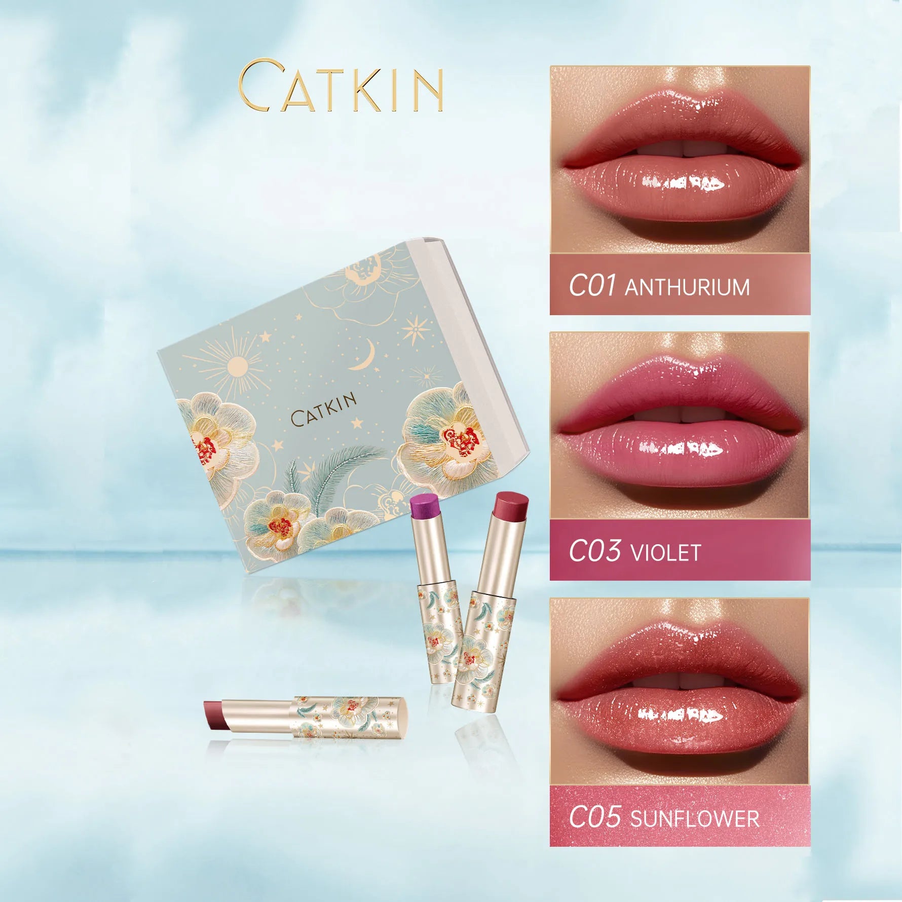 CATKIN GLOSSY LIP BALM Hydrating Lip Balm in 6 Vibrant Colors Moisturize, Protect & Soothe