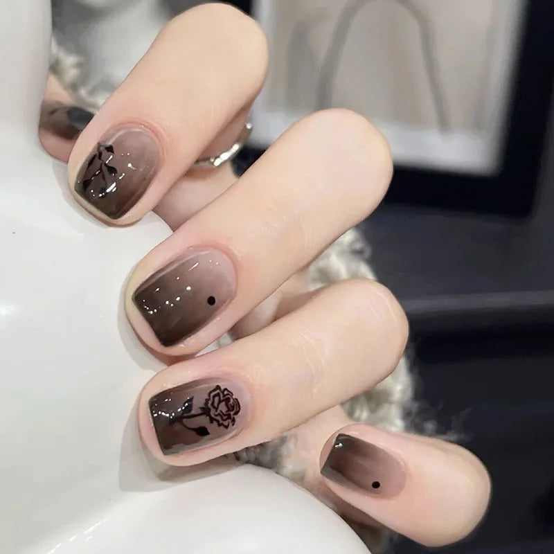 24Pcs Pink Cat Blue Love Cute Short Ballet Press on False Nails Sweet French Cat Eye Bow Star Designs Style Detachable Nails Set