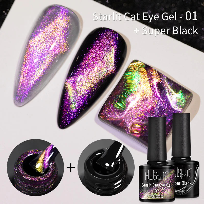 AWStorG 7.5ml Golden Gradient Cat Eye Nail Polish Gel Phototherapeutic Gel Soak Off Nail Magnetic Gel Polish Nail Art DlY