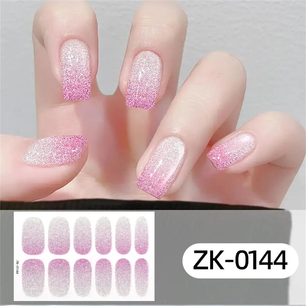 Gradient Cat Eye Style Nail Art Stickers, 16-Piece Set Self-Adhesive Waterproof Glitter False Nail Decals