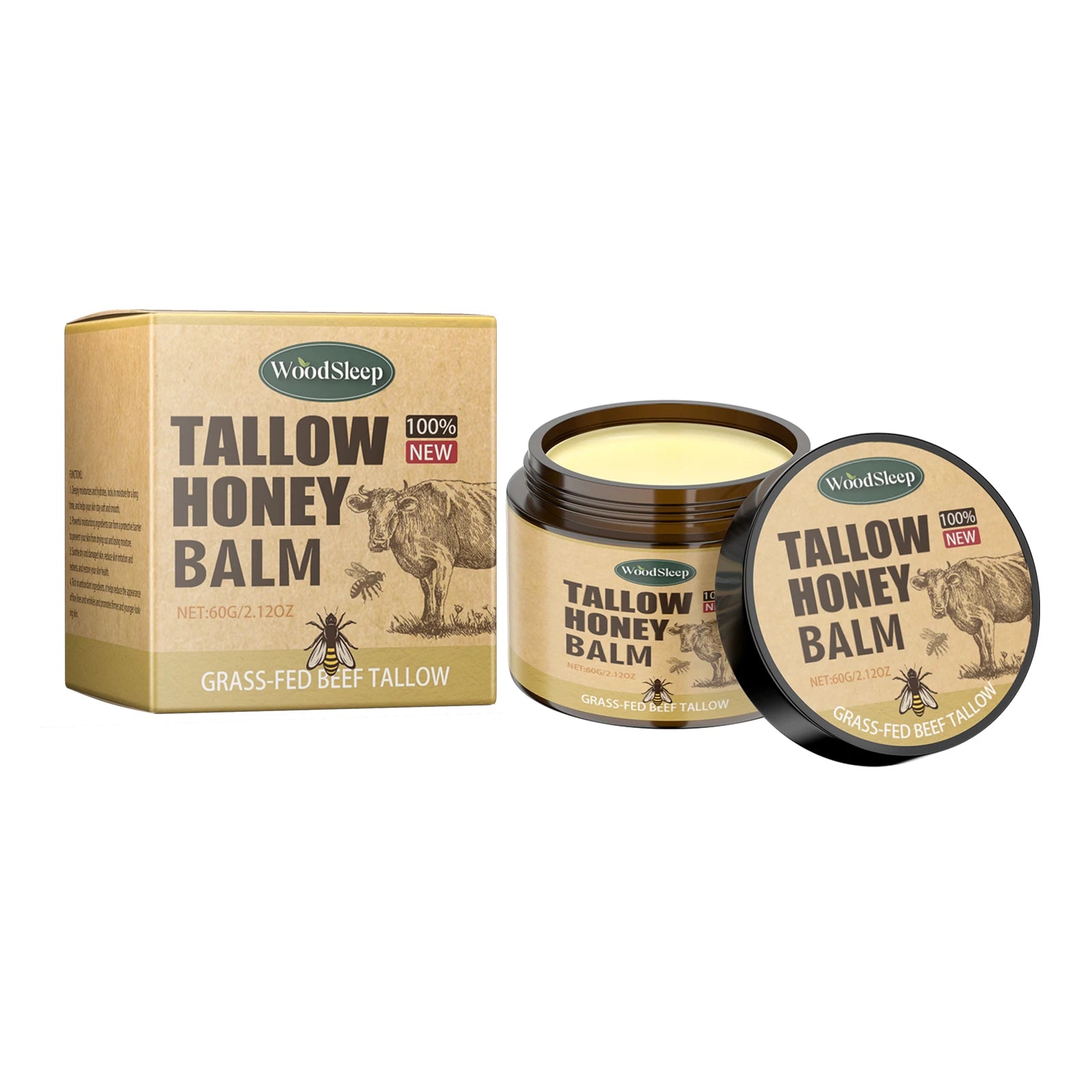 Whipped Beef Tallow and Honey Balm Skin Face Moisturizer Fast Absorption Grass Fed Grass Finished Organic Face Cream Body Lotion