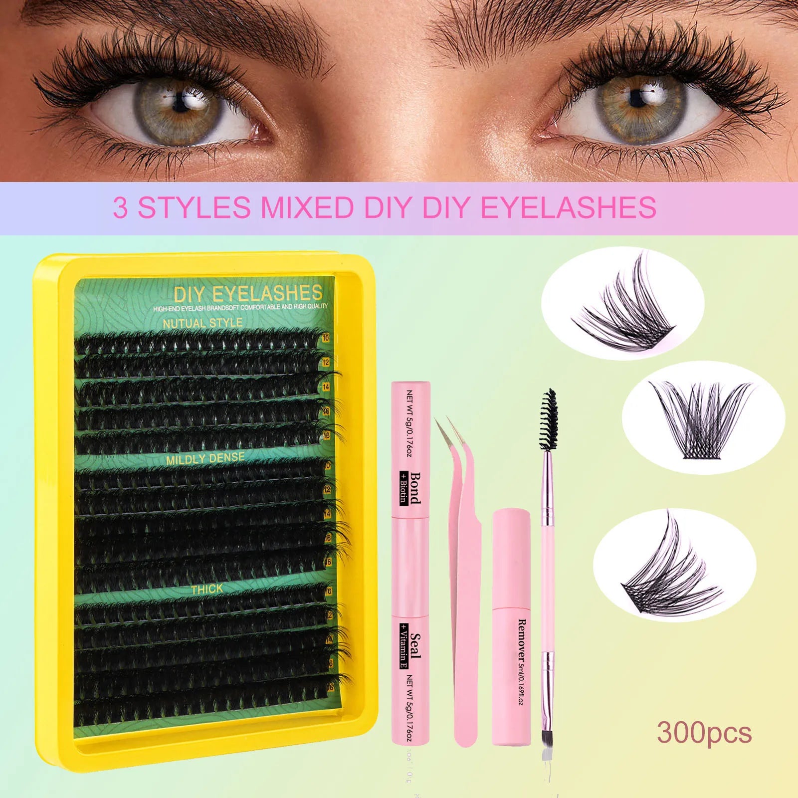 Lash Clusters Kit Natural, 10-16MM Spiky Volume Cluster Eyelash Extensions, Lash Extension Kit Fairy Individual Lashes Cluster 3
