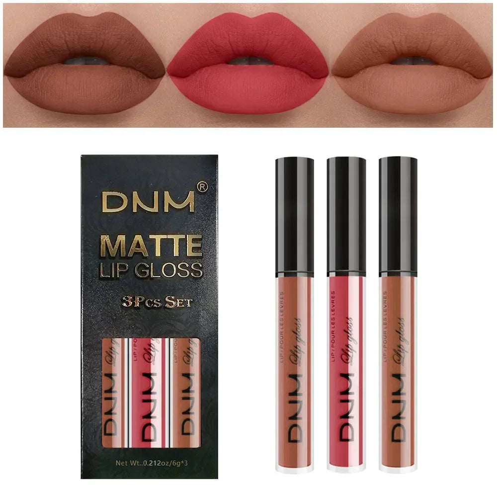 3pcs/set Liquid Lipsticks Waterproof Long Lasting Cosmetic Red Blue Purple Matte Lip Gloss Nude Lip Tint Stain Makeup