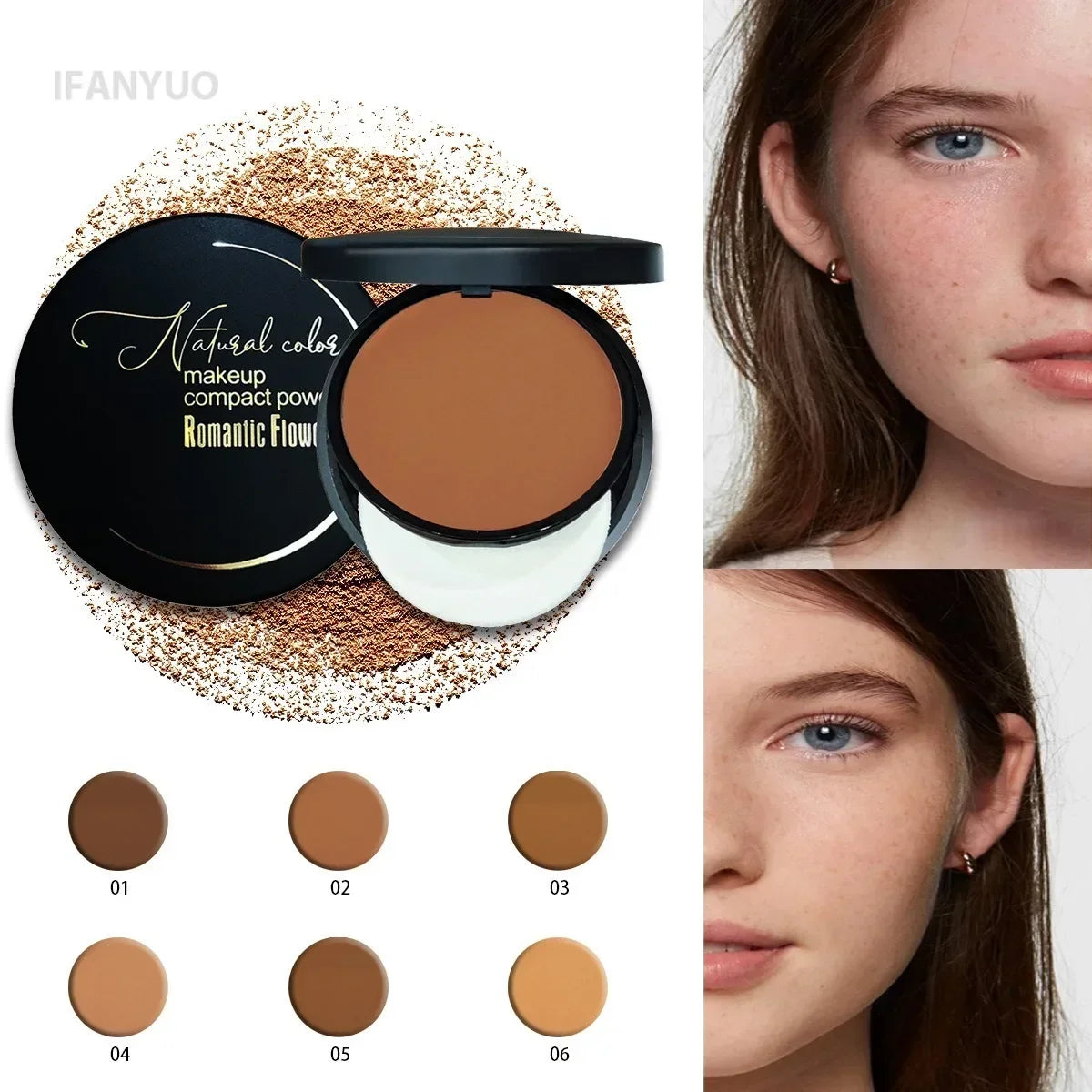 Wheat Bronzing Powder Dark Skin Matte Finish Sweatproof Oil Control Foundation Concealer Contour Palette with Powder Puff Mirror