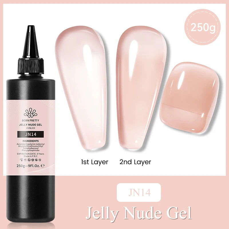 BORN PRETTY 250g Pure Black White Color Gel Nail Polish Semi Permanent Jelly Nude Gel Refilled Package Soak Off UV LED Gel