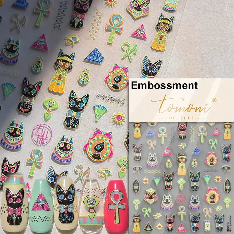 Cute Cat Eye Fishbone Animals Leopard Cat Ginger Cat Kitten Exclamation Point Paw Self Adhesive Nail Art Sticker Manicure Decals