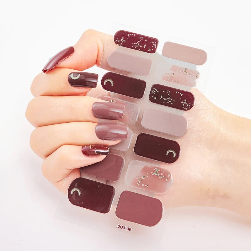 DIY Semi Cured Gel Nail Stickers Long-Lasting Solid Color Nail Strips Patch Slider Nail Sticker Full Cover Decal Manicure Patch