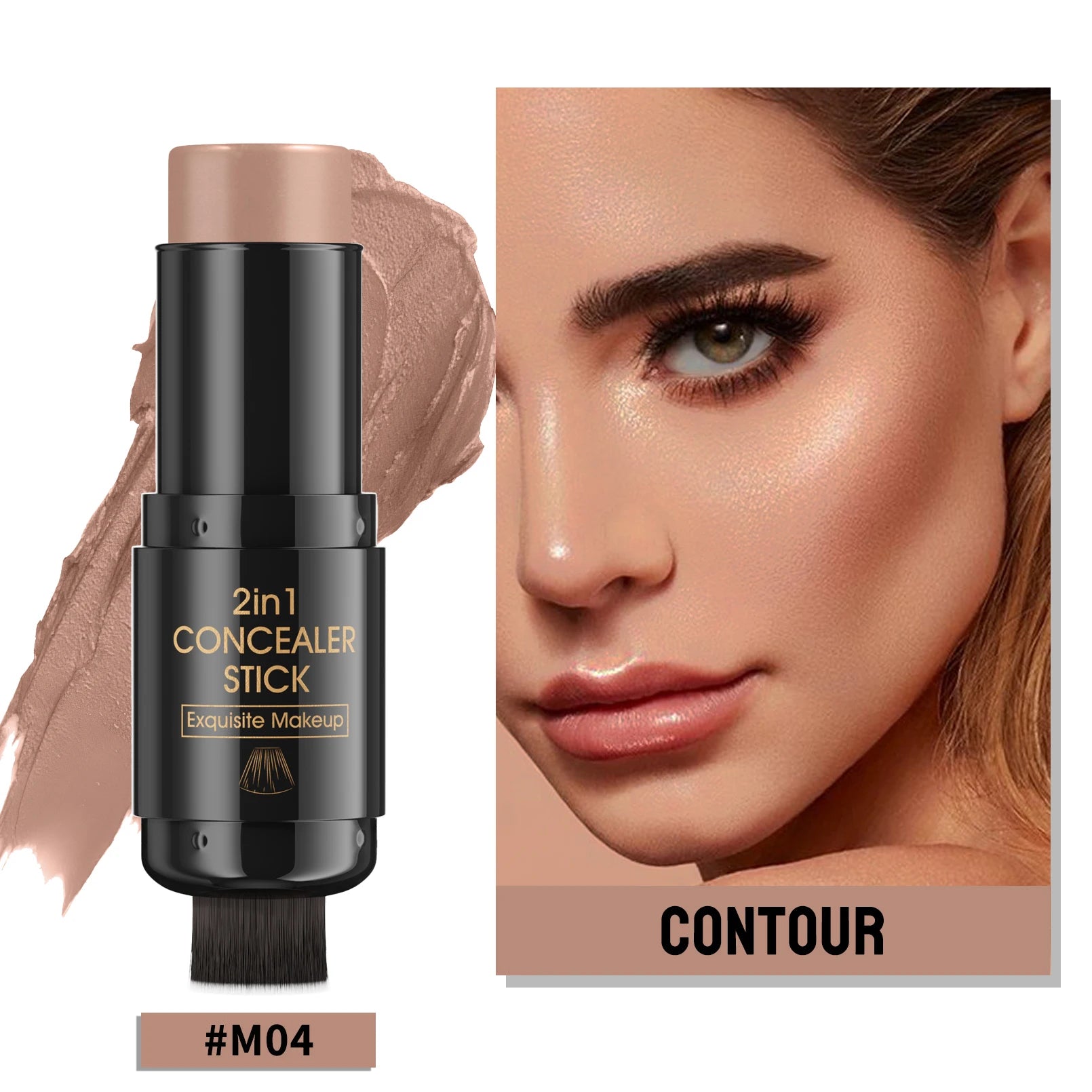 Double-head Face Bronzer Contour Stick Cream Makeup Light Dark Shadow Lasting Concealer Facial Brighten Contouring With Brush