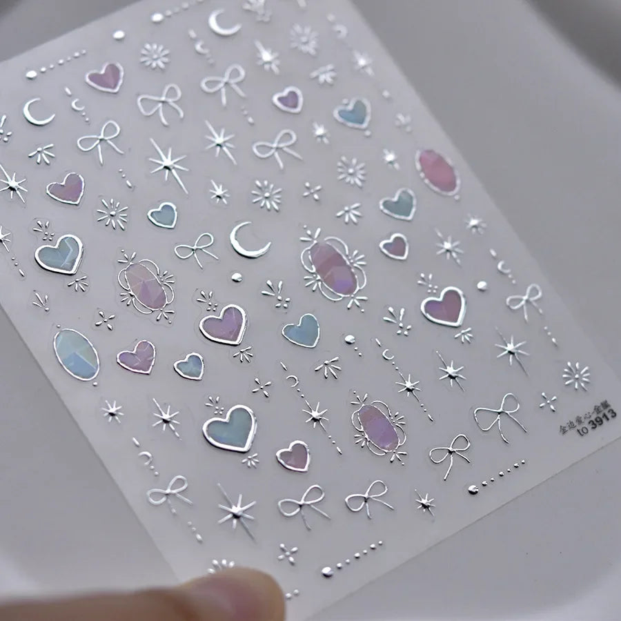 Cat's Eye 5D Gradient European Love Heart Gem Wing Crystal Geometric Colorful Self Adhesive Nail Art Stickers Manicure Decals