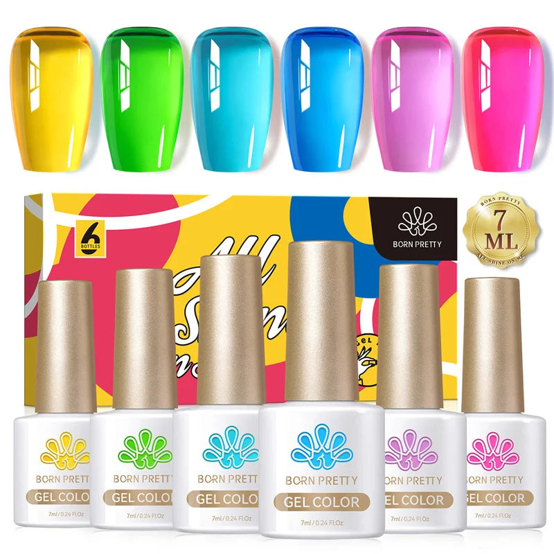BORN PRETTY 6pcs Crystal Amber Gel Nail Polish Set Jelly Pink Nude Winter Semi Permanent Soak Off UV LED Varnish Manicure Kits