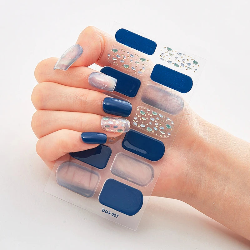 DIY Semi Cured Gel Nail Stickers Long-Lasting Solid Color Nail Strips Patch Slider Nail Sticker Full Cover Decal Manicure Patch