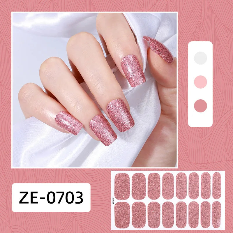 Gradient Cat Eye Style Nail Art Stickers, 16-Piece Set Self-Adhesive Waterproof Glitter False Nail Decals