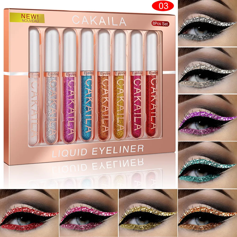 8-Color Set Waterproof Eyeliner Pens Long-lasting Glitter & Colored Eye Makeup Cosmetics Beauty Matte Eye liner Pencil Kit