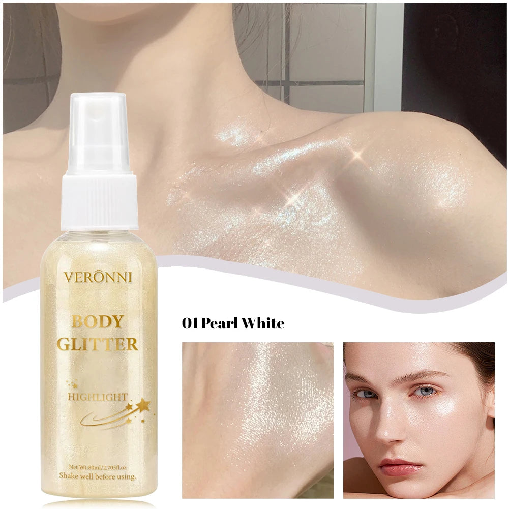 Liquid Shimmer Body Highlighter Oil Makeup,Glitter Spray Oil Lotion,Full Body & Face Glow-Up Liquid Lotion for All Skin Type