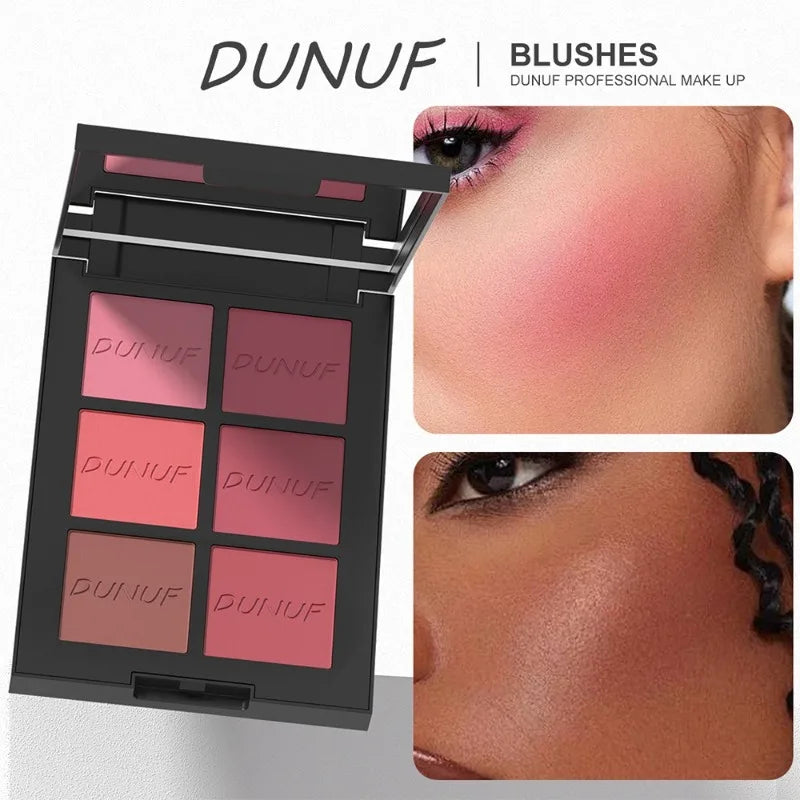 6-color Blush Palette, Highlighter Contour Bronzing Powder Makeup, Natural Long-lasting, High Pigment, Daily Multi-color Makeup