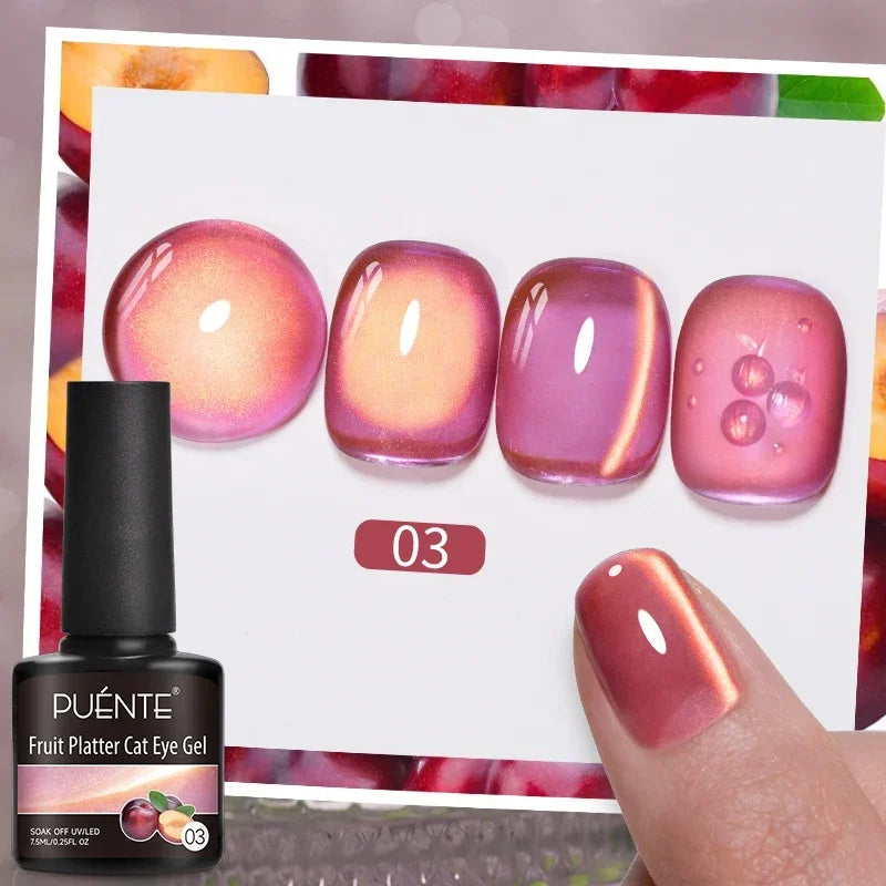 PUENTE 7.5ML Nude Shade Ceramic Cat Eye Gel Nail Polish Shiny Moonlight Cat Eye Gel Soak Off UV Semi-Permanent Nail Art Varnish