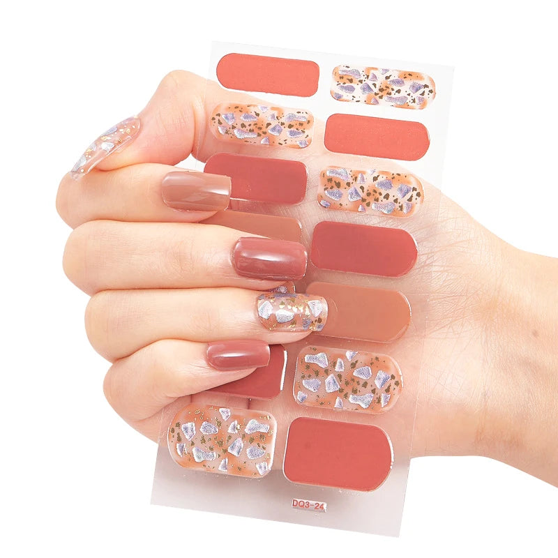 DIY Semi Cured Gel Nail Stickers Long-Lasting Solid Color Nail Strips Patch Slider Nail Sticker Full Cover Decal Manicure Patch
