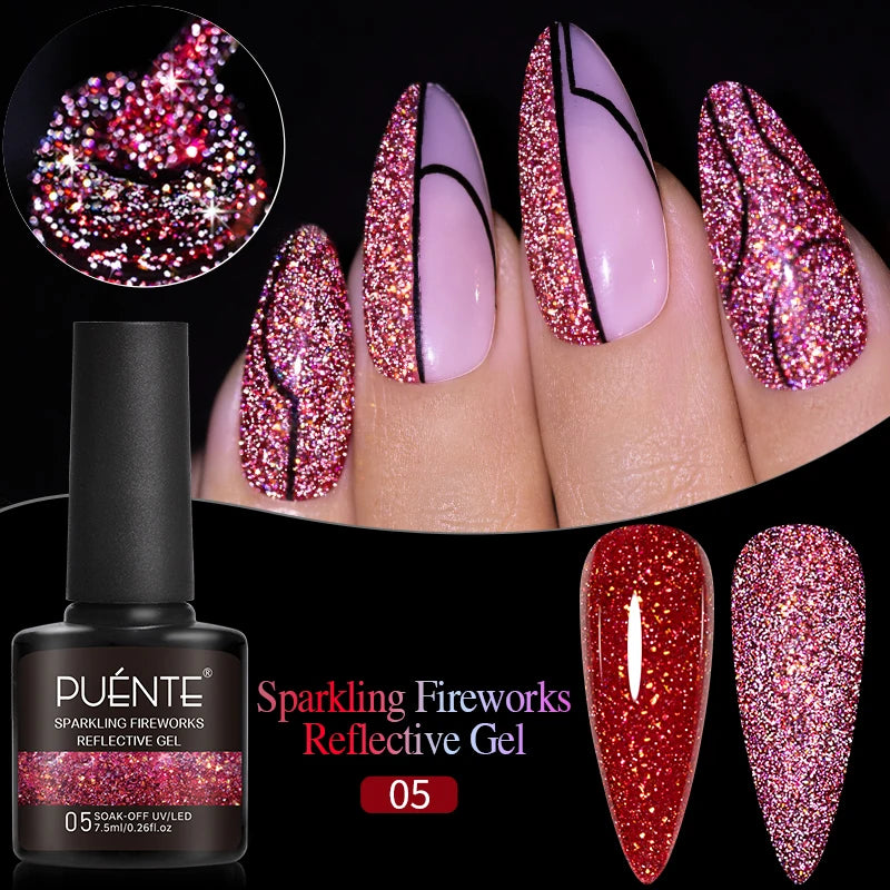 7.5ML Sparkling Rainbow Cat Magnetic Gel Nail Polish Pinkish Purple Laser Cat Eye Gel Soak Off UV Nail Art Varnish For Manicure