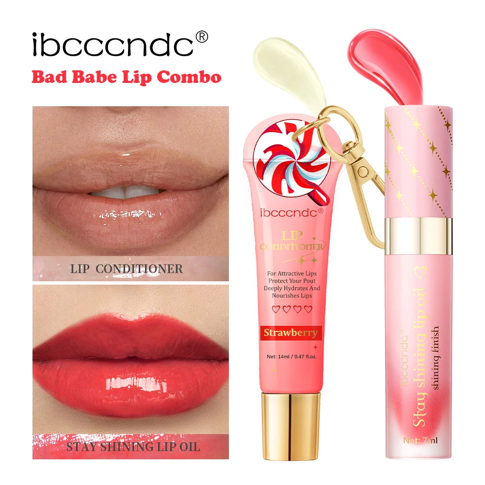 Lip Oil Lip Stain Set Glossy Clear Lip Gel Hydrating Moisturizing Long-lasting Lip Gloss Women Lips Skin Care Cosmetic Makeup