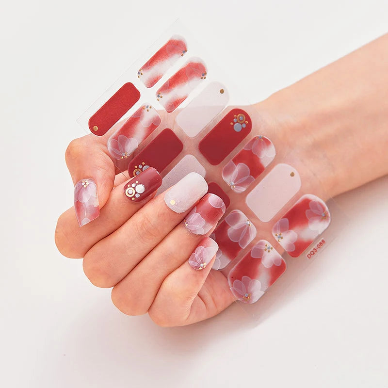 DIY Semi Cured Gel Nail Stickers Long-Lasting Solid Color Nail Strips Patch Slider Nail Sticker Full Cover Decal Manicure Patch