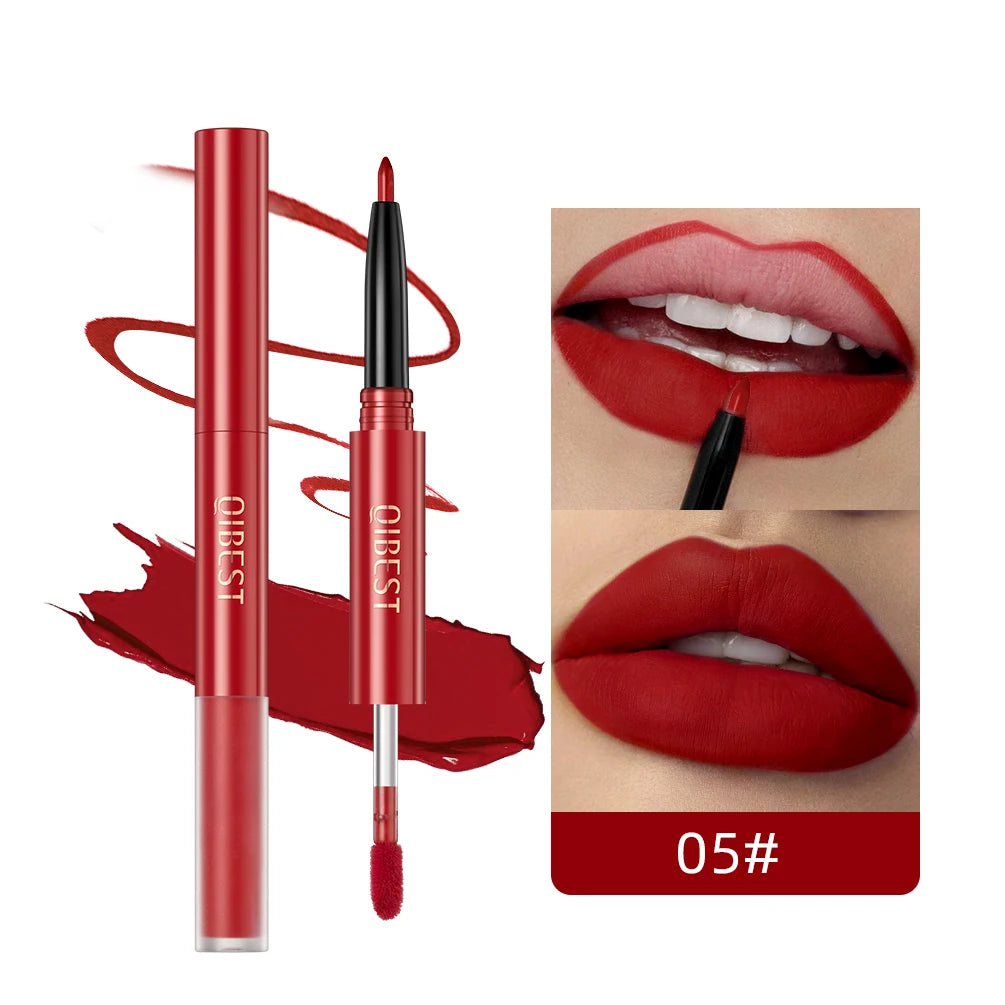 2 In 1 Double-end Lipgloss Lipliner Moisturizing Lipgloss Waterproof Long Lasting Matte Lip Liner Pen Makeup Lipliner 6 Colors