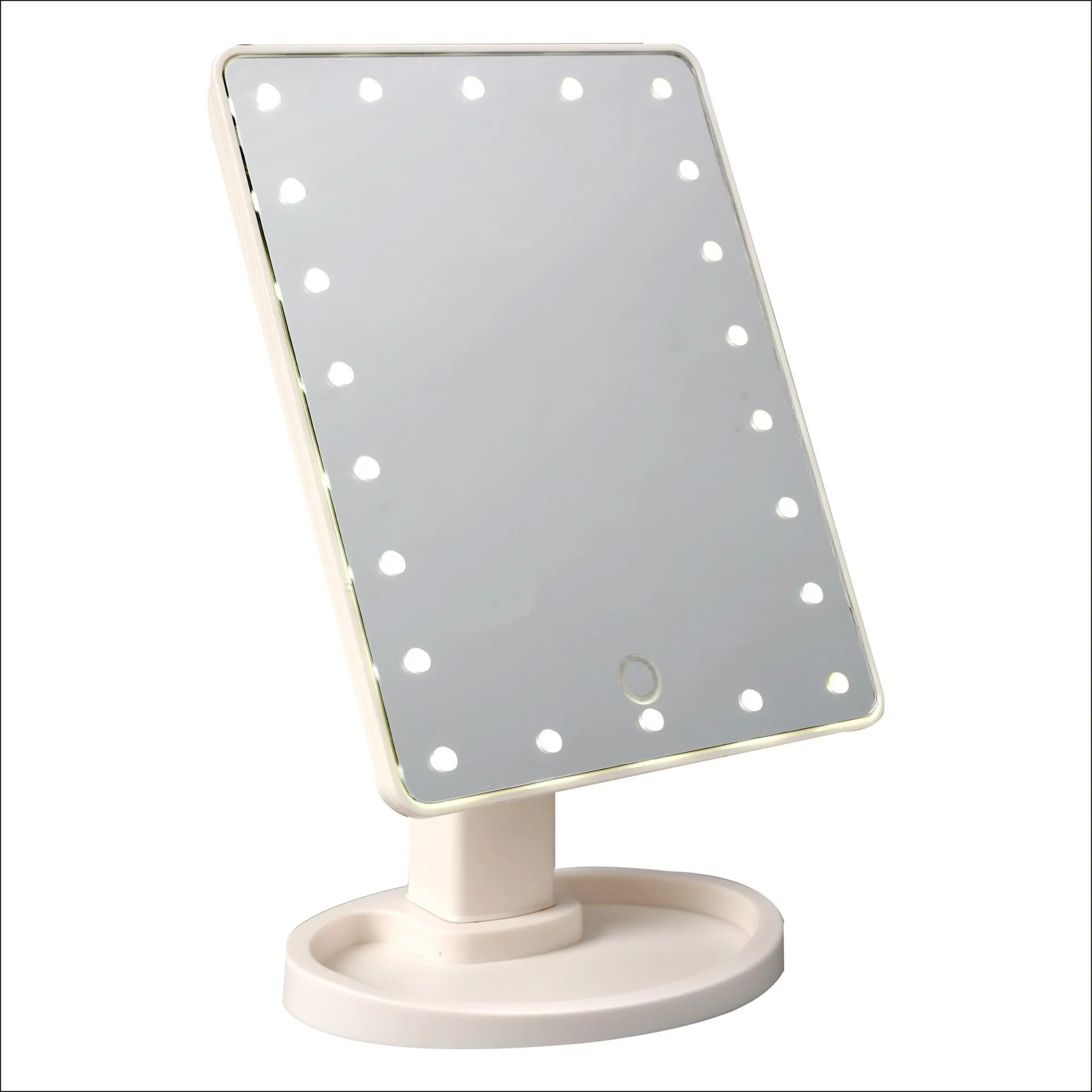 16 LED Light Vanity Mirror with Storage Base - 360° Rotating Touch-Sensitive Desktop Makeup Mirror (Dimmable Lighting)