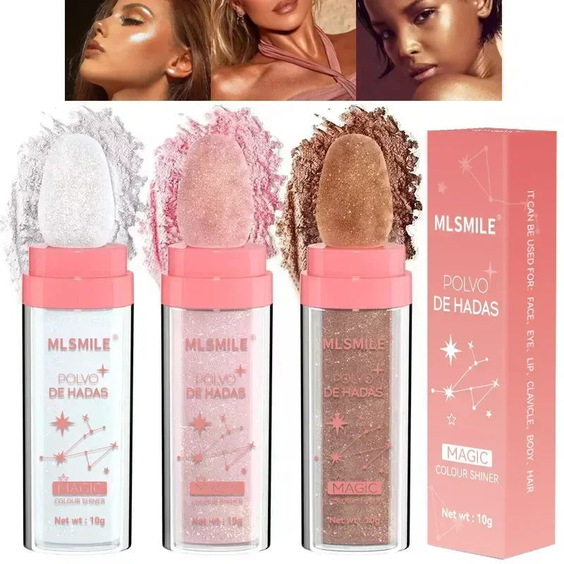 Shimmer Fairy Powder Highlighter Powder White Loose Highlighter Face Body Glitter Wand Makeup Bronzer Illuminator Powder