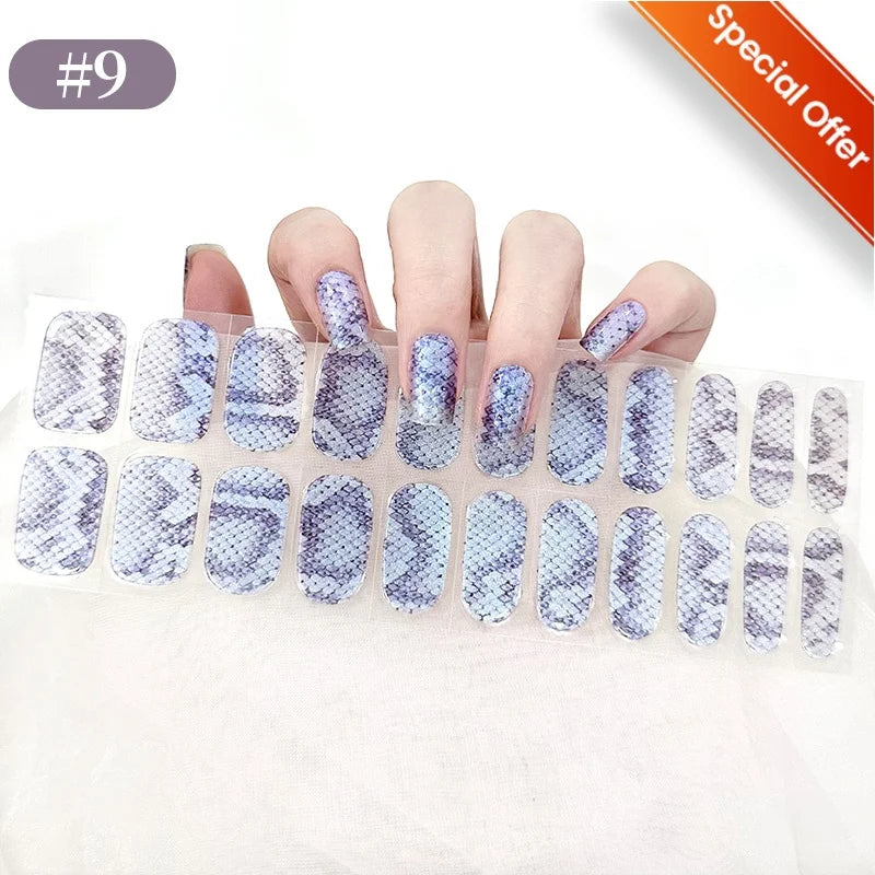 20Tips Gradient French Semi-cured Gel Nail Sticker UV Lamp Needed Full Cover Nail Gel Polish Wraps Manicure Press on Nails Decal