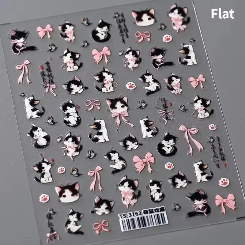 Cute Cat Eye Fishbone Animals Leopard Cat Ginger Cat Kitten Exclamation Point Paw Self Adhesive Nail Art Sticker Manicure Decals