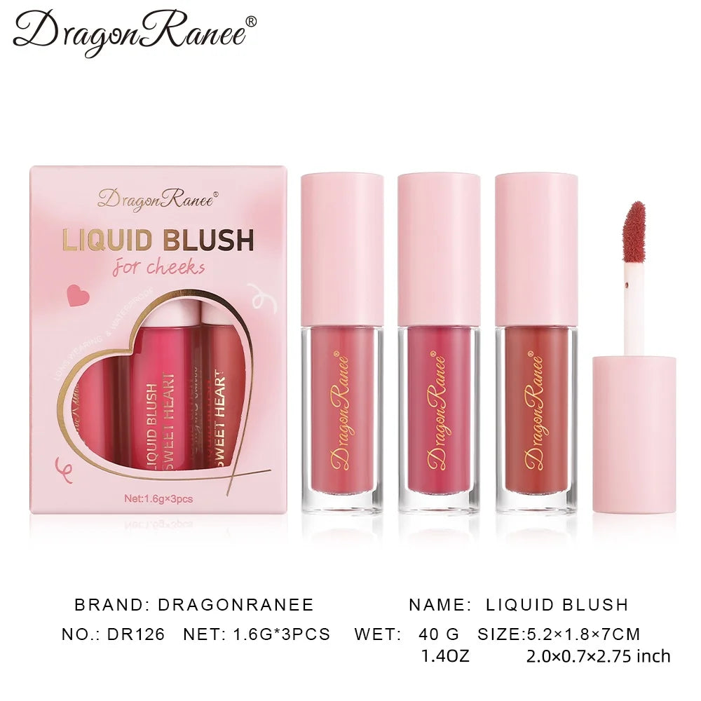 Three-Piece Set of Matte Liquid Blush, Natural Highlighter, Long-Lasting Blush, Delicate Color, Clear and Light Blush