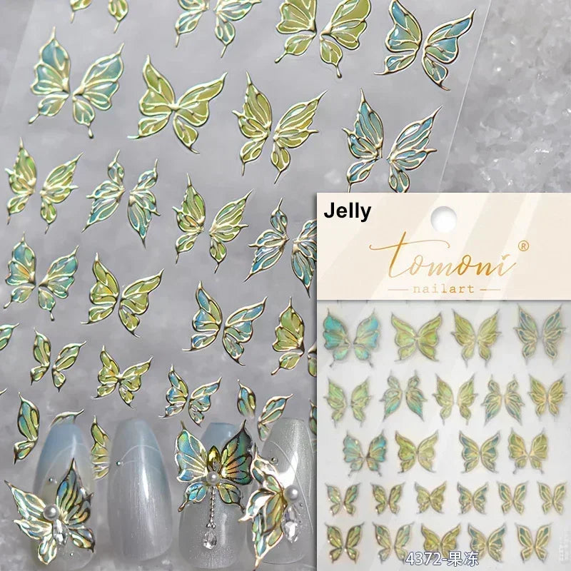 Jelly Butterfly 5D Nail Art Sticker Rhinestone Crystal Charming Shiny Insect Animals DIY Self Adhesive Decoration Manicure Decal