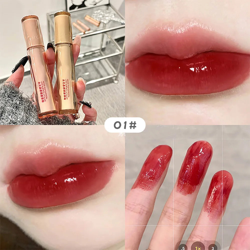 Gege Bear Crystal Lip Glaze Mirror Juicy Finish Non Sticky Moisturizing Dry Lips Plumping Lip Gloss Korean Style