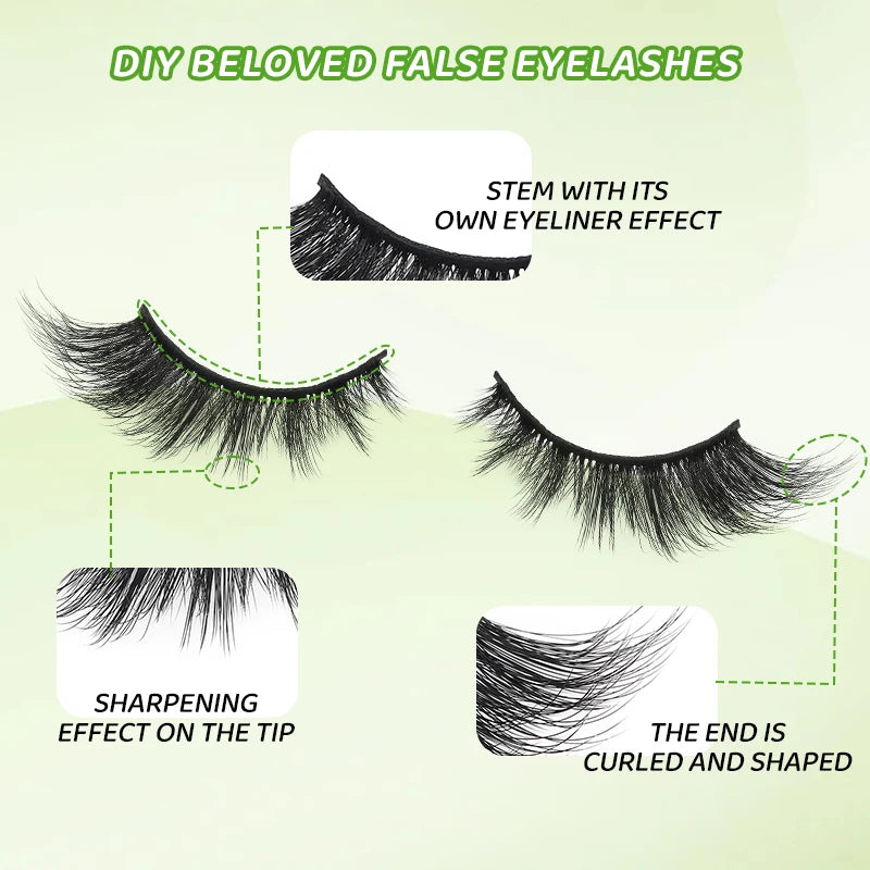 DINGSEN 5 Pairs Cat Eyelashes Fluffy Cat Lashes Fake Eyelash Wispy Natural Look long Mink Eyelashes Strip Lashes Cat Eye Lashes