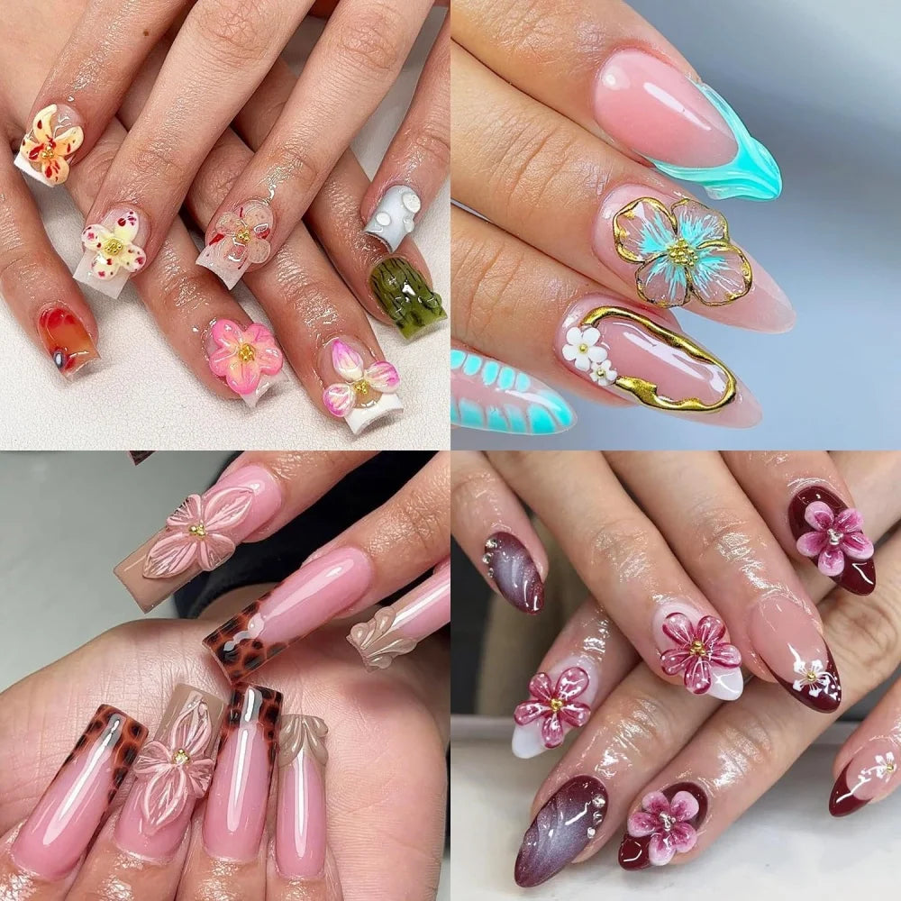 2/3pcs Relief Lily Flowers Nail Carving Mold 3D Silicone Hibiscus Flowers Petals Modeling Templates Clear Resin Epoxy Nail Tools