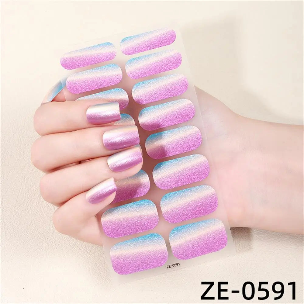 Gradient Cat Eye Style Nail Art Stickers, 16-Piece Set Self-Adhesive Waterproof Glitter False Nail Decals