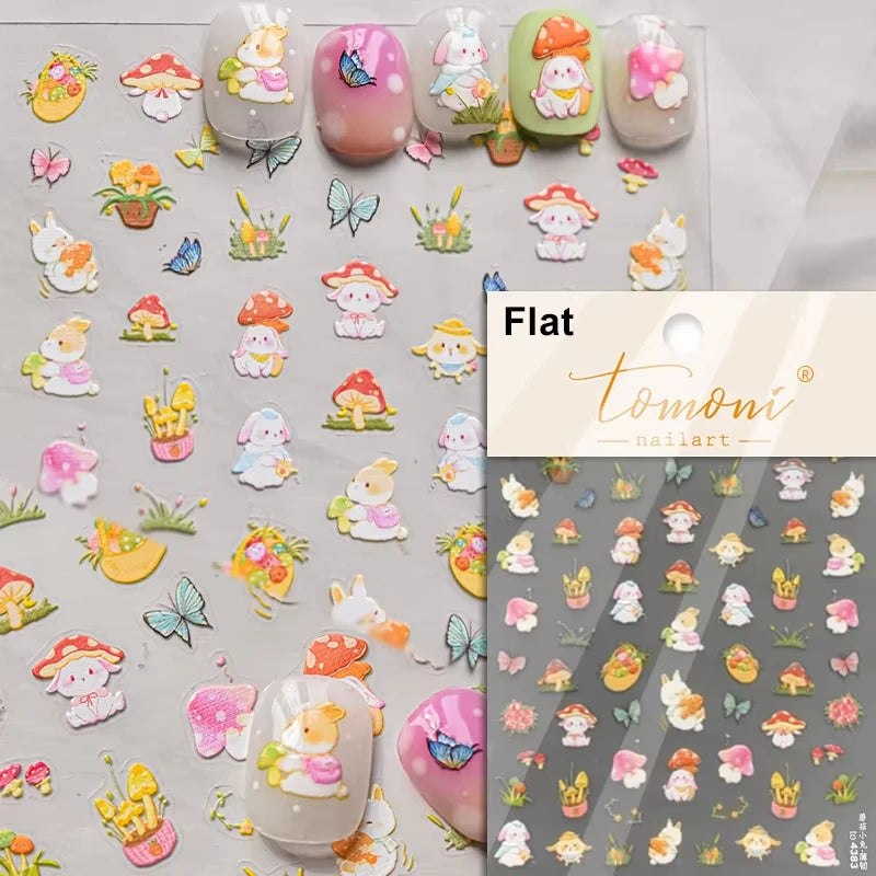 1pcs 5D Japanese Kawaii Bear Nail Art Stickers Brown Cartoon Animals Self-Adhesive Nail Decoration Decals DIY Slider Accessories
