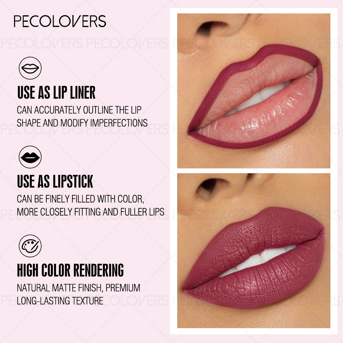2-in-1 Waterproof Matte Lip Liner & Gloss, , Non-Stick Lipstick, Suitable for beginners