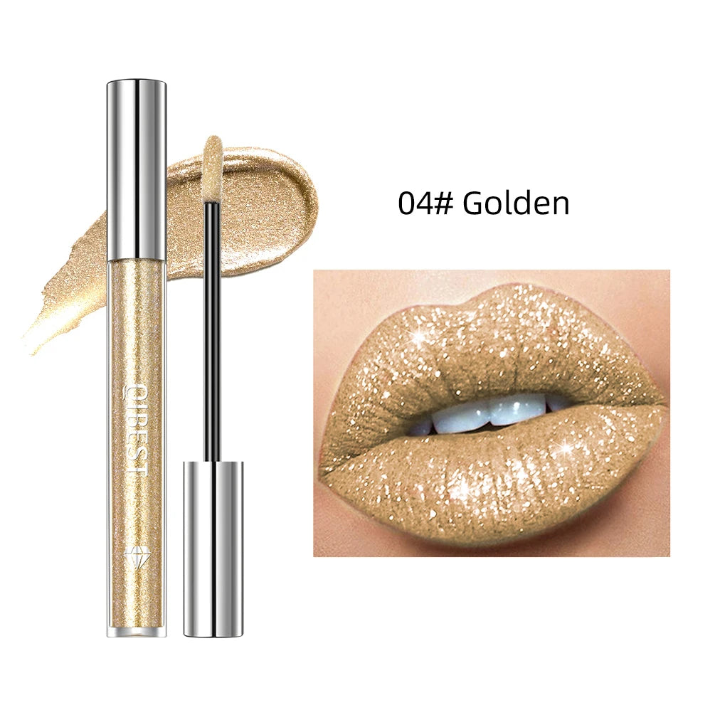 QIBEST Diamond Liquid Lipstick Lip Tint 6 Colors Moisturizing Long-Lasting Makeup Gray Sparkling Waterproof Lip Gloss Cosmetics