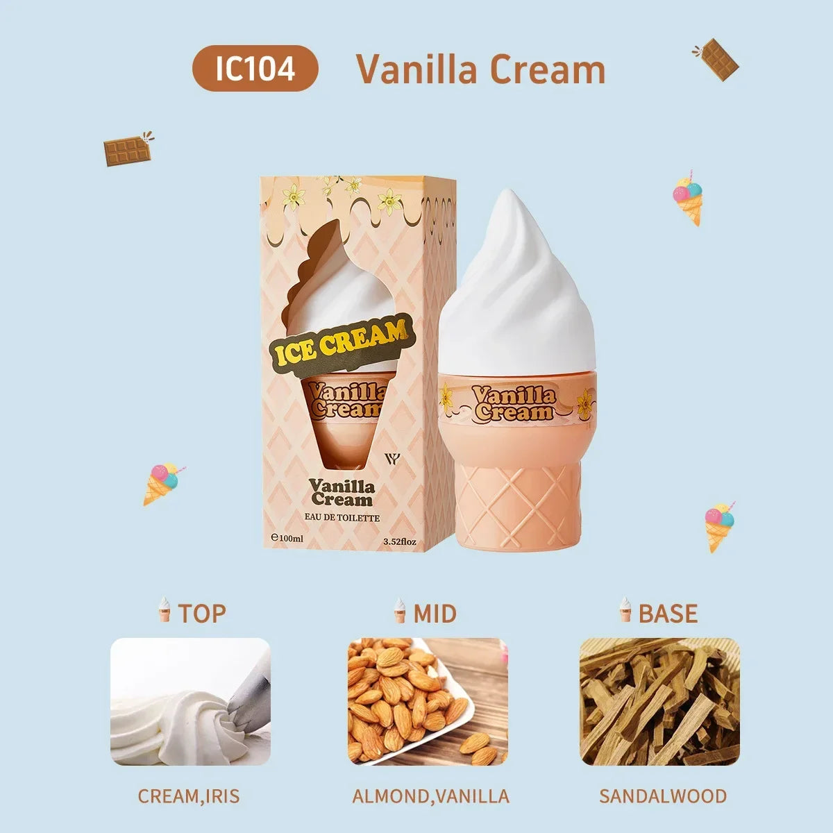 Cute Ice Cream Shaped Perfume For Women, Sweet Fruity Floral Vanilla Fragrance, Long Lasting Eau De Toilette, Unique Gift 50ml