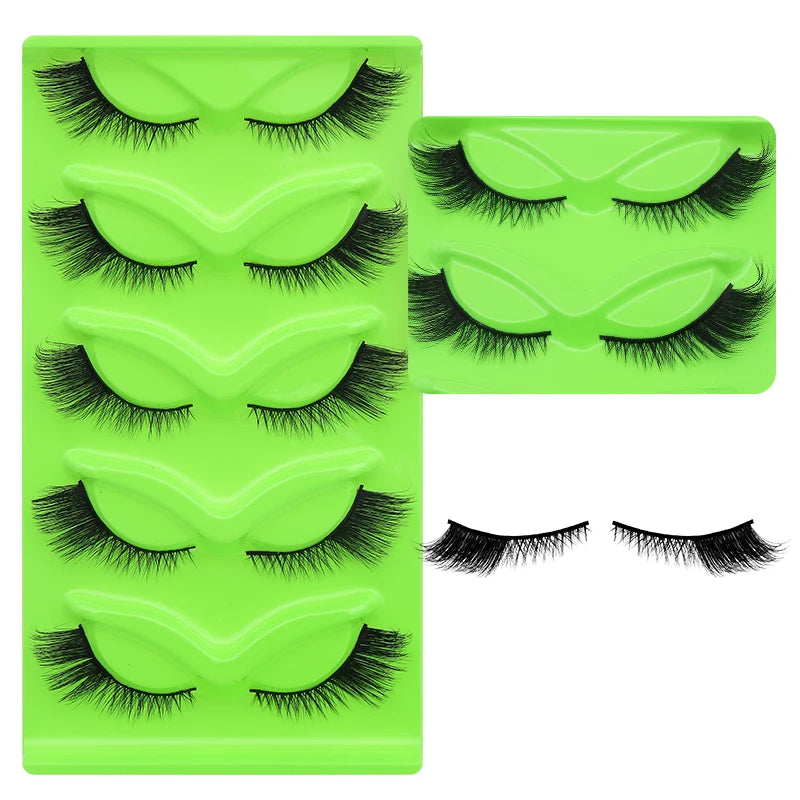 DINGSEN 5 Pairs Cat Eyelashes Fluffy Cat Lashes Fake Eyelash Wispy Natural Look long Mink Eyelashes Strip Lashes Cat Eye Lashes