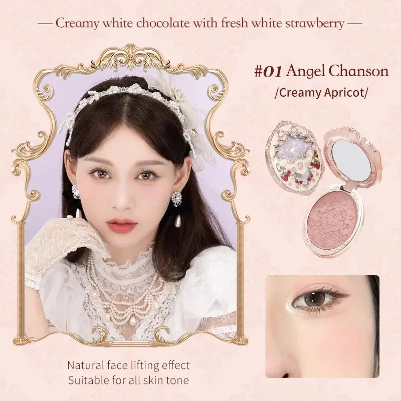 Flower Knows Strawberry Rococo Series Embossed Blush Fine Powder Makeup Smooth Long-Lasting Blusher Face Enhancing Makeup Color