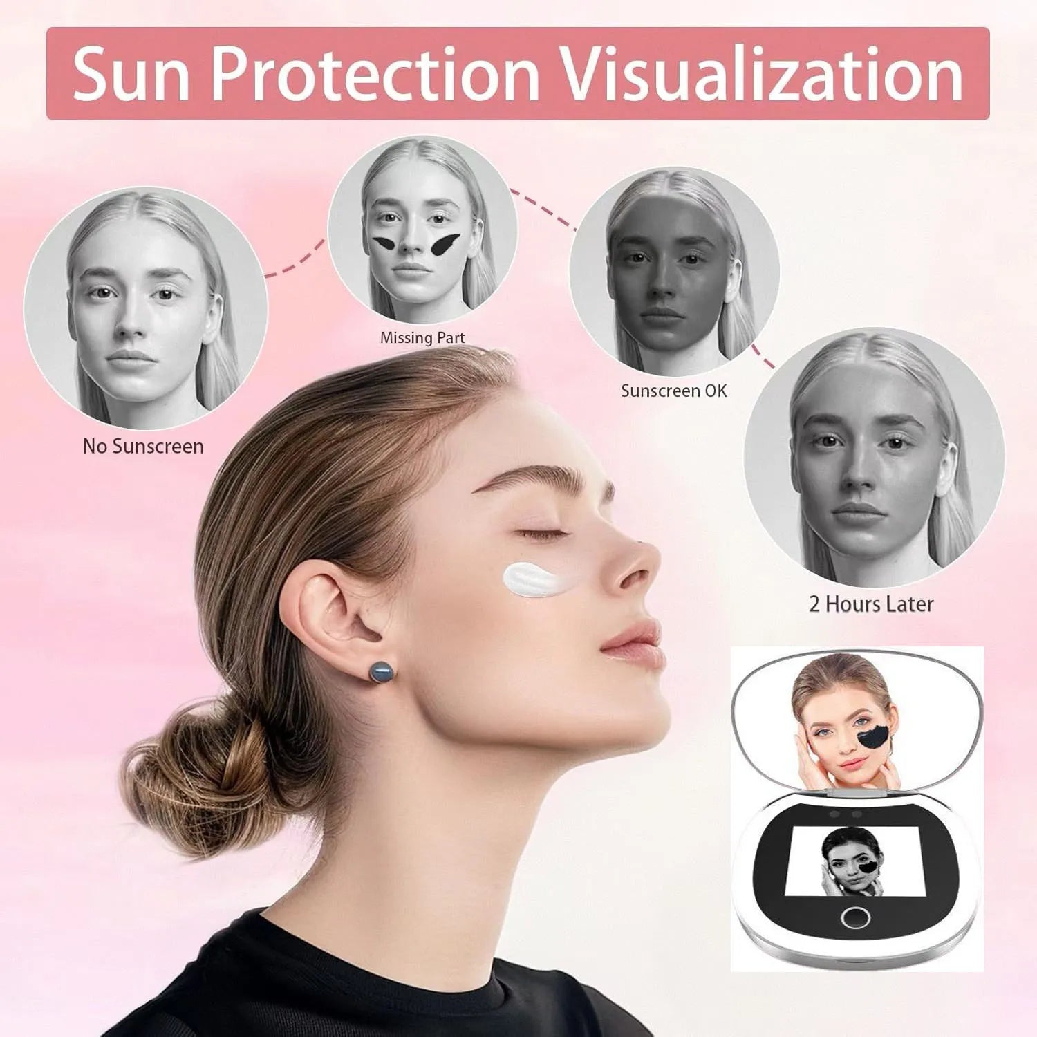 UV Mirror Sunscreen Testing Camera with Light 2X Magnification Travel Makeup 3.5in Pocket Size L Pocket Mirror Sunscreen Mirror