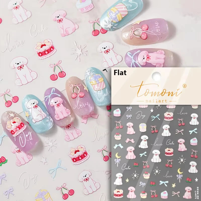 1pcs 5D Japanese Kawaii Bear Nail Art Stickers Brown Cartoon Animals Self-Adhesive Nail Decoration Decals DIY Slider Accessories