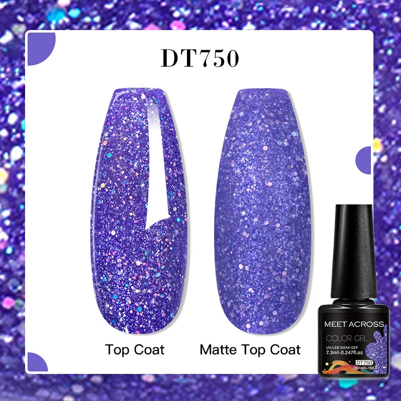 MEET ACROSS 160 Colors 7.3ml Gel Nail Polish Vernis Glitter Sparkly Semi Permanent Soak Off LED UV Gel Varnish Nail Art Manicure