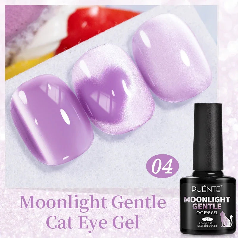 PUENTE 7.5ML Nude Shade Ceramic Cat Eye Gel Nail Polish Shiny Moonlight Cat Eye Gel Soak Off UV Semi-Permanent Nail Art Varnish