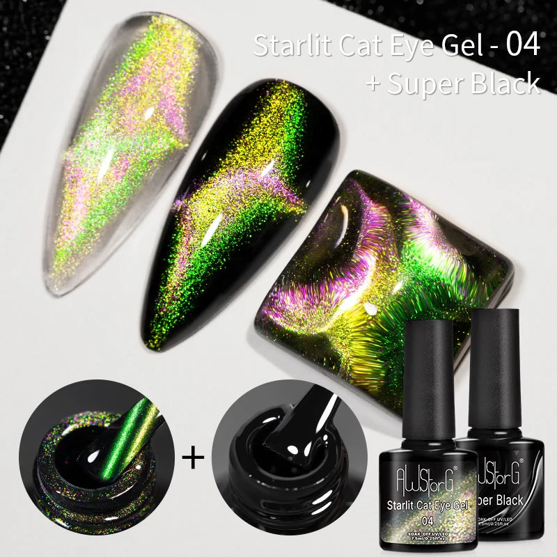 AWStorG 7.5ml Golden Gradient Cat Eye Nail Polish Gel Phototherapeutic Gel Soak Off Nail Magnetic Gel Polish Nail Art DlY